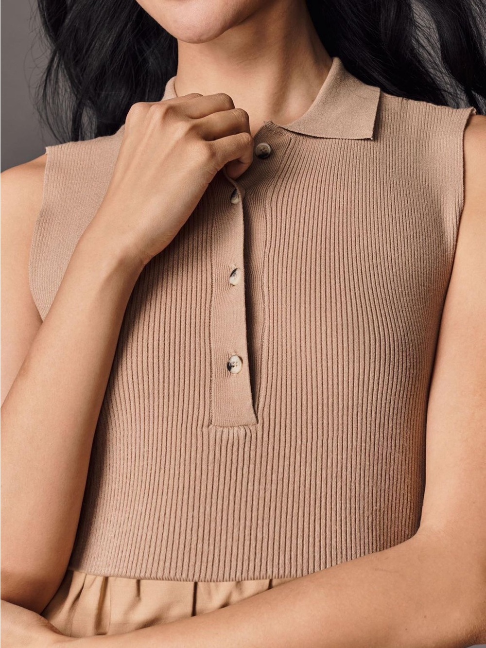 Anthropologie Sleeveless Polo Midi Dress in Tan - Picture 4 of 8
